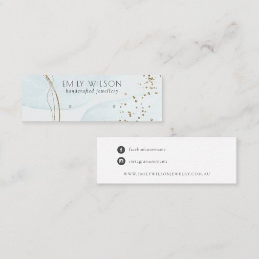 Abstract Glitter Blue Gold Stud Earning Display Mini Visitekaartje (Voorkant / Achterkant)