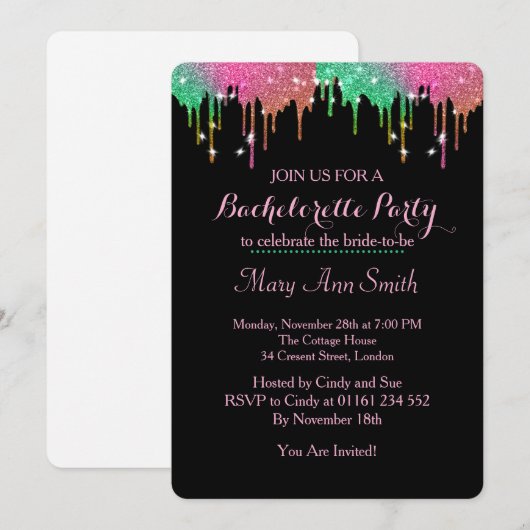 Abstract Glitter Dripping Bachelor Party Kaart (Voorkant / Achterkant)