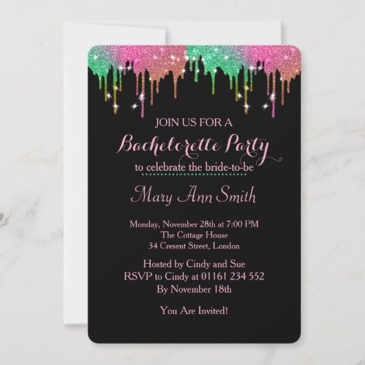 Abstract Glitter Druipend vrijgezellenfeest Kaart (Voorkant)