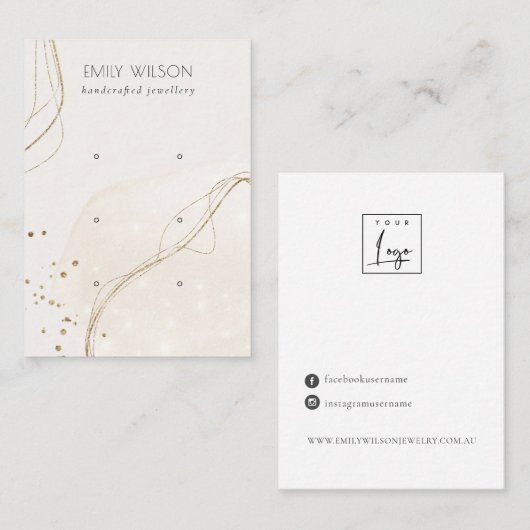 Abstract Glitter Ivory Gold 3Stud Veroorbaar beeld Visitekaartje (Voorkant / Achterkant)