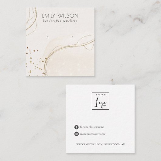 Abstract Glitter Ivory Gold Stud Earning Display Vierkante Visitekaartje (Voorkant / Achterkant)