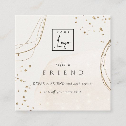 Abstract Glitter Ivory Gold Verwijs een vriend Log Vierkante Visitekaartje (Voorkant)