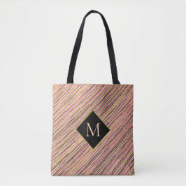 Abstract Glitter Monogram Stripe Tote Bag