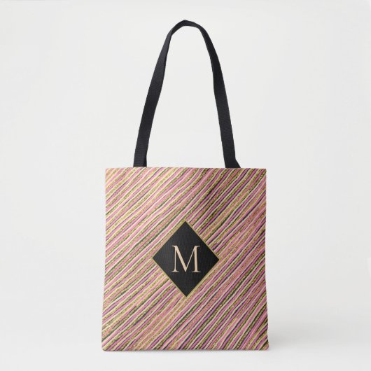 Abstract Glitter Monogram Stripe Tote Bag (Voorkant)