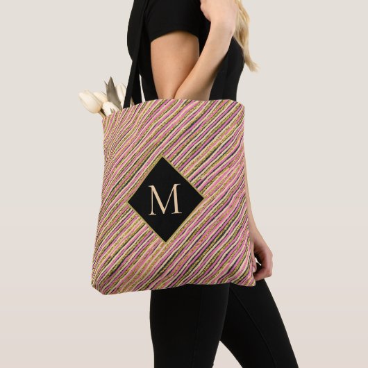 Abstract Glitter Monogram Stripe Tote Bag (Dichtbij)