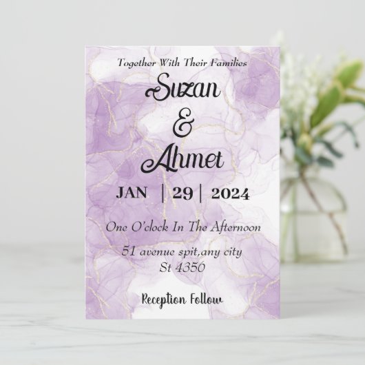 Abstract glitter purple wedding uitnodiging (Staand voorkant)