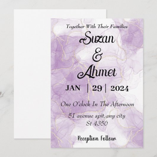 Abstract glitter purple wedding uitnodiging (Voorkant / Achterkant)