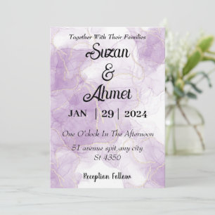 Abstract glitter purple wedding uitnodiging