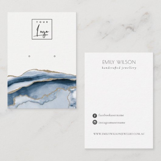 Abstract Gold Adage Navy Stud Earning Logo Display Visitekaartje (Voorkant / Achterkant)