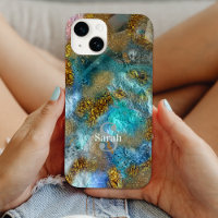 Abstract Gold Blauwgroen Faux Folie Glitter Name M