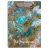 Abstract Gold Blauwgroen Faux Folie Glitter Name M Klembord (Voorkant)