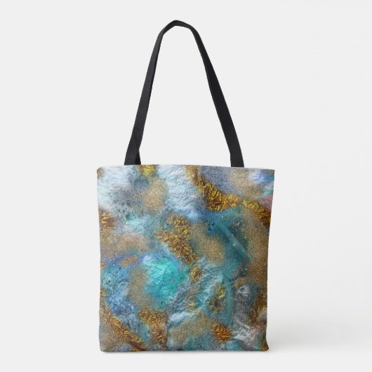Abstract Gold Blauwgroen Faux Folie Glitter Name M Tote Bag (Achterkant)