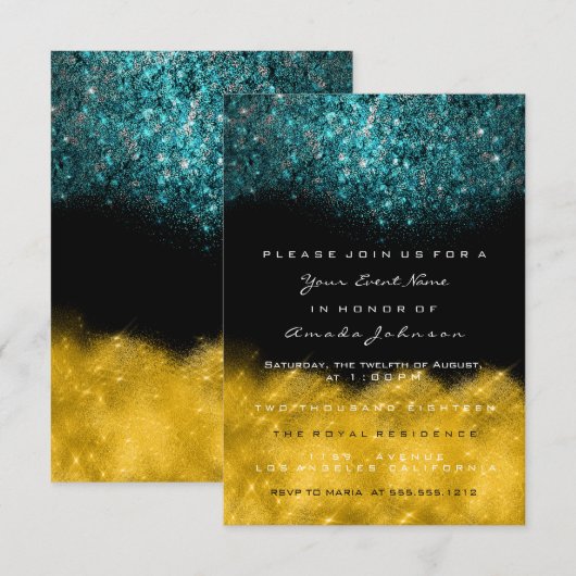 Abstract Gold Blauwgroen Ocean Glitter Black White Kaart (Voorkant / Achterkant)