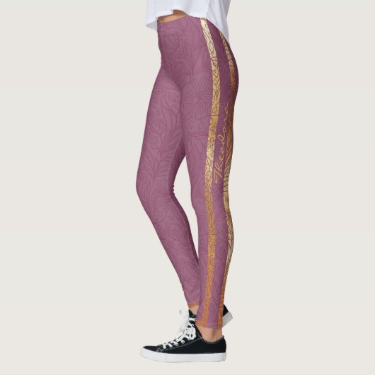 Abstract Gold Burgundy Floral Leggings (Links)