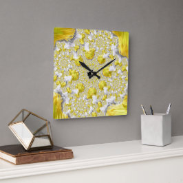 Abstract Gold Fractal Vierkante Klok