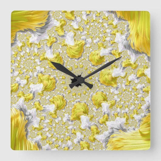 Abstract Gold Fractal Vierkante Klok (Voorkant)