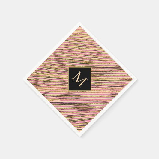 Abstract Gold Glitter Black Monogram Servet (Hoek)
