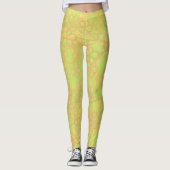 Abstract Gold Green Floral Pattern Leggings (Voorkant)