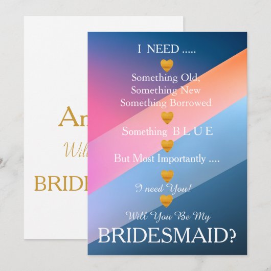 Abstract Gold Heart Will You Be My Bridesmaid Kaart (Voorkant / Achterkant)