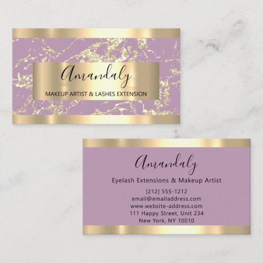 Abstract Gold Lijst Moderne marmer Pink Lavender Visitekaartje (Voorkant / Achterkant)