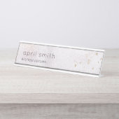 Abstract Gold Lila Brush Stoke Waterverf Glitter Bureau Naambordje (Voorkant)