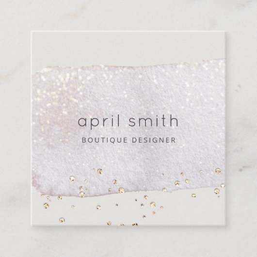Abstract Gold Lila Brush Stoke Waterverf Glitter Vierkante Visitekaartje (Voorkant)