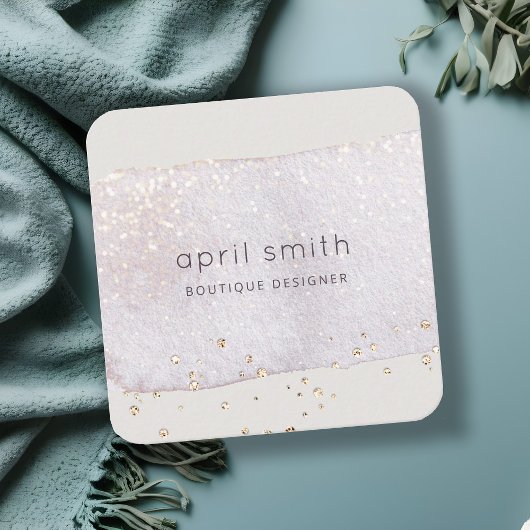 Abstract Gold Lila Brush Stoke Waterverf Glitter Vierkante Visitekaartje