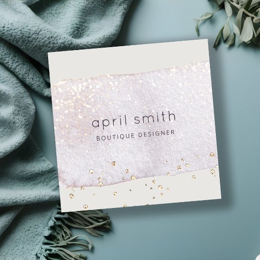 Abstract Gold Lila Brush Stoke Waterverf Glitter Vierkante Visitekaartje