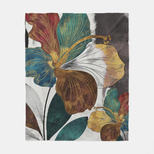 Abstract Gold Line Floral Art with Bold Petals Fleece Deken (Voorkant)