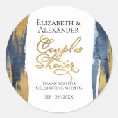 Abstract Gold Navy Blue Couples Shower dank u Ronde Sticker (Voorkant)