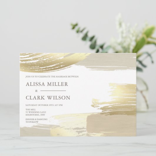 Abstract 'Gold Neutral Wedding' Kaart (Staand voorkant)