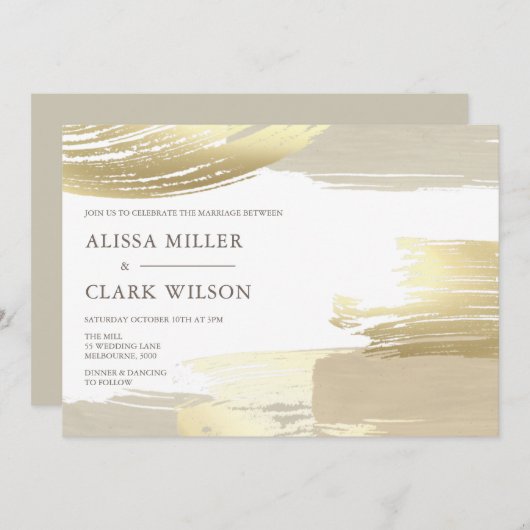 Abstract 'Gold Neutral Wedding' Kaart (Voorkant / Achterkant)
