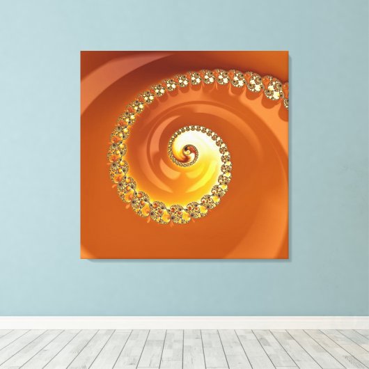 Abstract Gold Oranje gradiënt Spiral Fractal Canvas Afdruk (Insitu (Houten vloer))