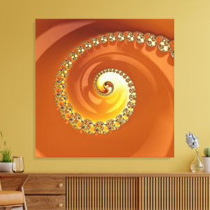 Abstract Gold Oranje gradiënt Spiral Fractal Canvas Afdruk