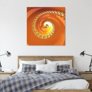 Abstract Gold Oranje gradiënt Spiral Fractal Canvas Afdruk