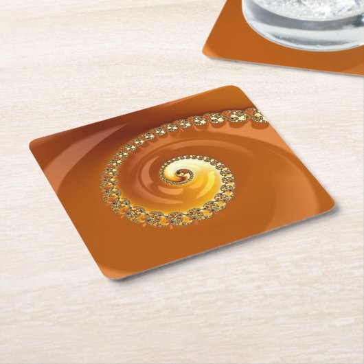 Abstract Gold Oranje gradiënt Spiral Fractal Kartonnen Onderzetters (Schuin)