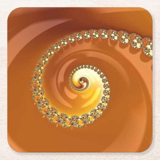 Abstract Gold Oranje gradiënt Spiral Fractal Kartonnen Onderzetters (Voorkant)