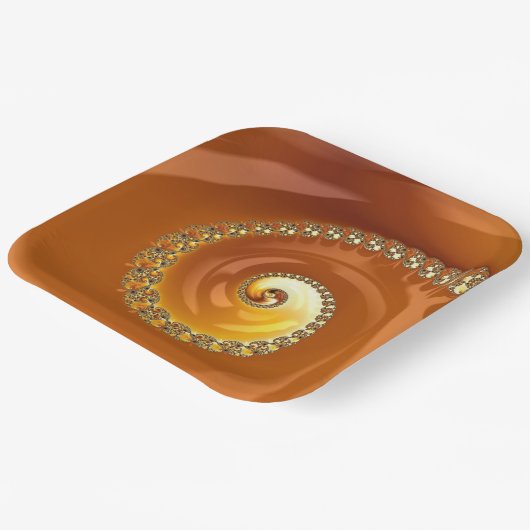 Abstract Gold Oranje gradiënt Spiral Fractal Papieren Bordje (Gebogen)