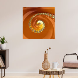 Abstract Gold Oranje gradiënt Spiral Fractal Poster