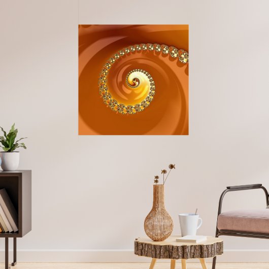 Abstract Gold Oranje gradiënt Spiral Fractal Poster (Woonkamer 3)
