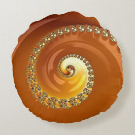 Abstract Gold Oranje gradiënt Spiral Fractal Rond Kussen