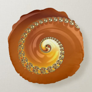 Abstract Gold Oranje gradiënt Spiral Fractal Rond Kussen