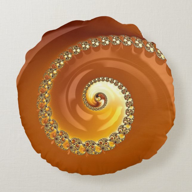 Abstract Gold Oranje gradiënt Spiral Fractal Rond Kussen (Achterkant)