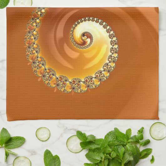 Abstract Gold Oranje gradiënt Spiral Fractal Theedoek (Gevouwen)