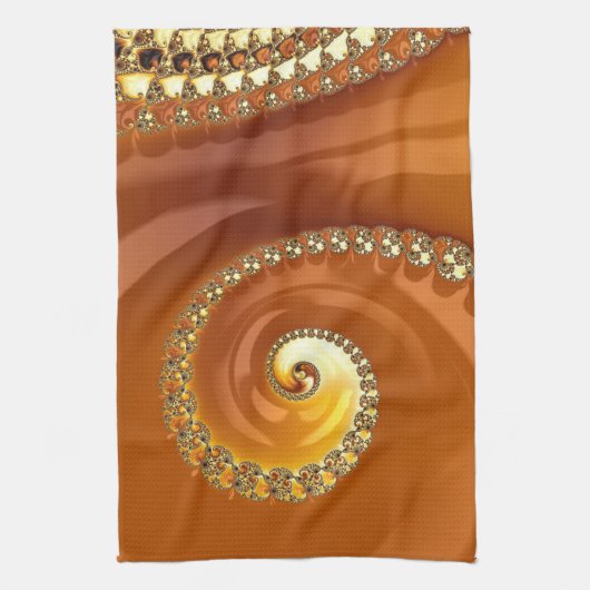 Abstract Gold Oranje gradiënt Spiral Fractal Theedoek (Verticaal)