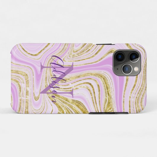 Abstract Gold Paars Swirl Monogram Stijlvol Case-Mate iPhone Case (Achterkant (horizontaal))