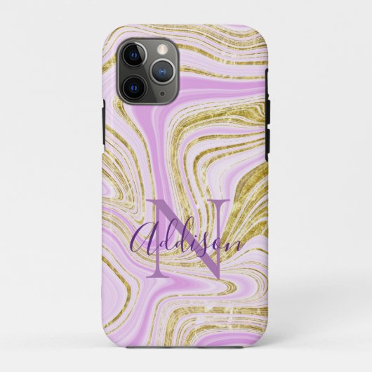 Abstract Gold Paars Swirl Monogram Stijlvol Case-Mate iPhone Case (Achterkant)