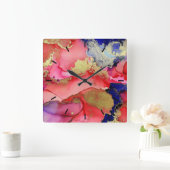 Abstract Gold Red Blue Vierkante Klok (Huis)