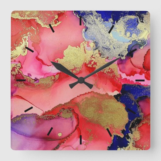 Abstract Gold Red Blue Vierkante Klok (Voorkant)