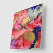 Abstract Gold Red Blue Vierkante Klok (Hoek)